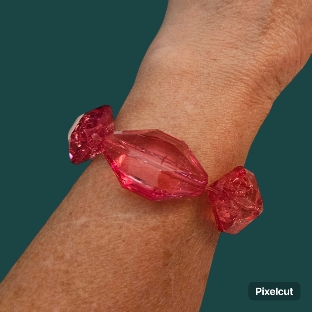 3/$30 Barbie Pink Kidcore Chunky Faceted Acrylic Stretch Bracelet